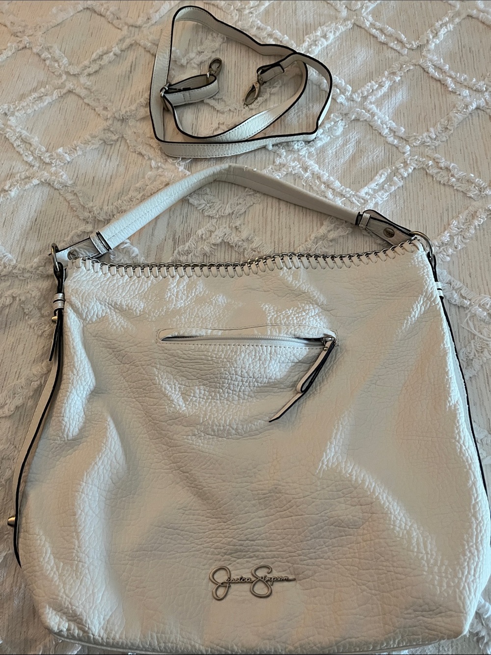 Jessica Simpson white very soft Leather Shoulder Bag with Removable Strap